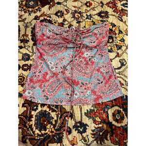 Ralph Lauren Paisley Tankini Top Blue Red Lace-Up Strapless Swim Size M